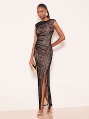 Lipsy Black Petite Lace Inset Maxi Dress - Image 1 of 4