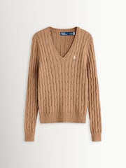 Polo Ralph Lauren Brown Cable Knit Cotton V-Neck Sweater - Image 1 of 1