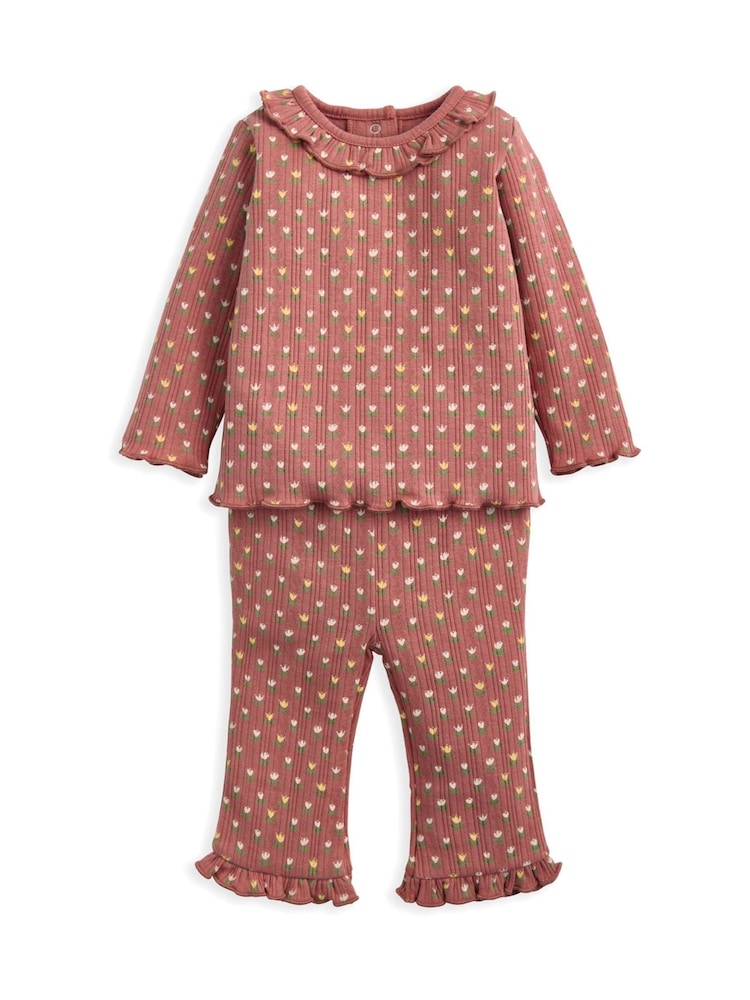 Mamas & Papas Pink Flowerbed Jersey Top & Bottoms Set - Image 1 of 3
