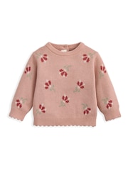 Mamas & Papas Pink Jacquard Floral Knit Top & Bottoms Set - Image 2 of 3