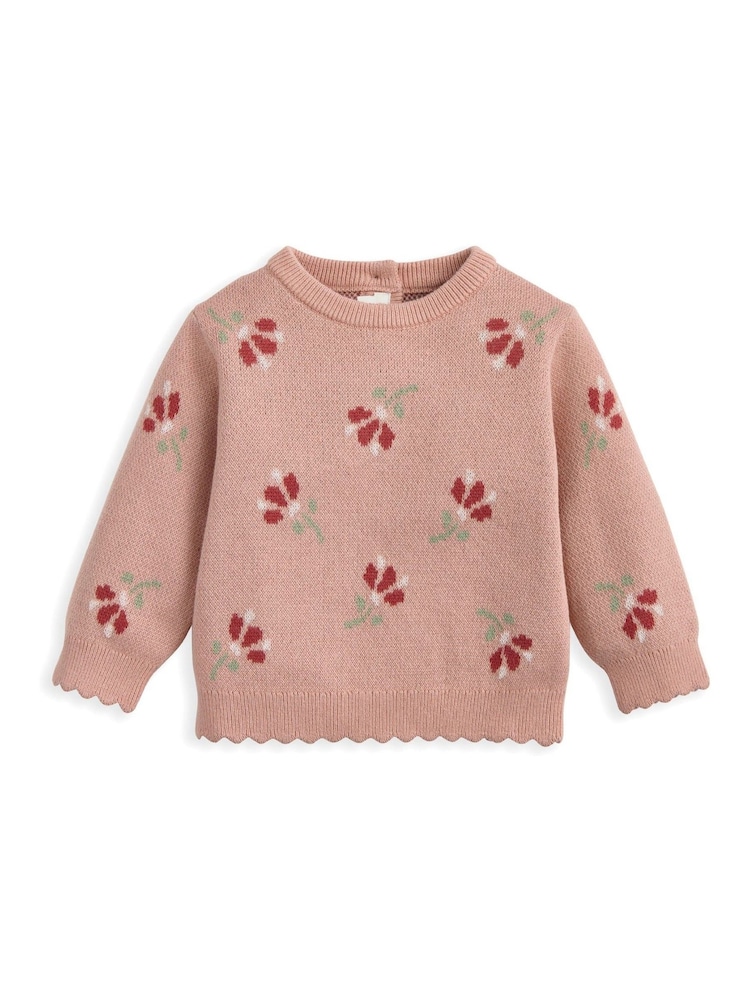 Mamas & Papas Pink Jacquard Floral Knit Top & Bottoms Set - Image 2 of 3 Mamas & Papas Pink Jacquard Floral Knit Top & Bottoms Set - Image 2 of 3