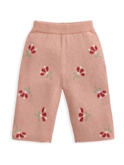 Mamas & Papas Pink Jacquard Floral Knit Top & Bottoms Set - Image 3 of 3