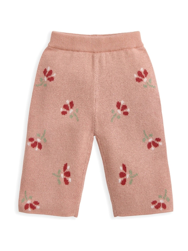 Mamas & Papas Pink Jacquard Floral Knit Top & Bottoms Set - Image 3 of 3
