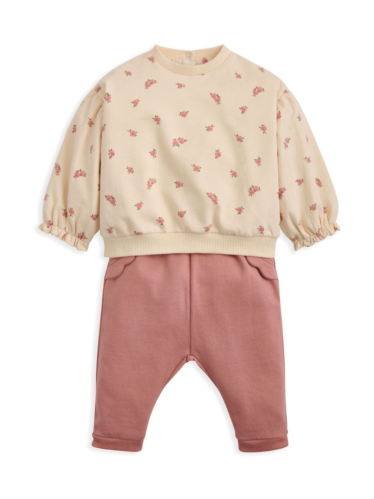 Mamas & Papas Blooming Pink Rose Sweatshirt & Joggers Set - Imagen 1 de 3