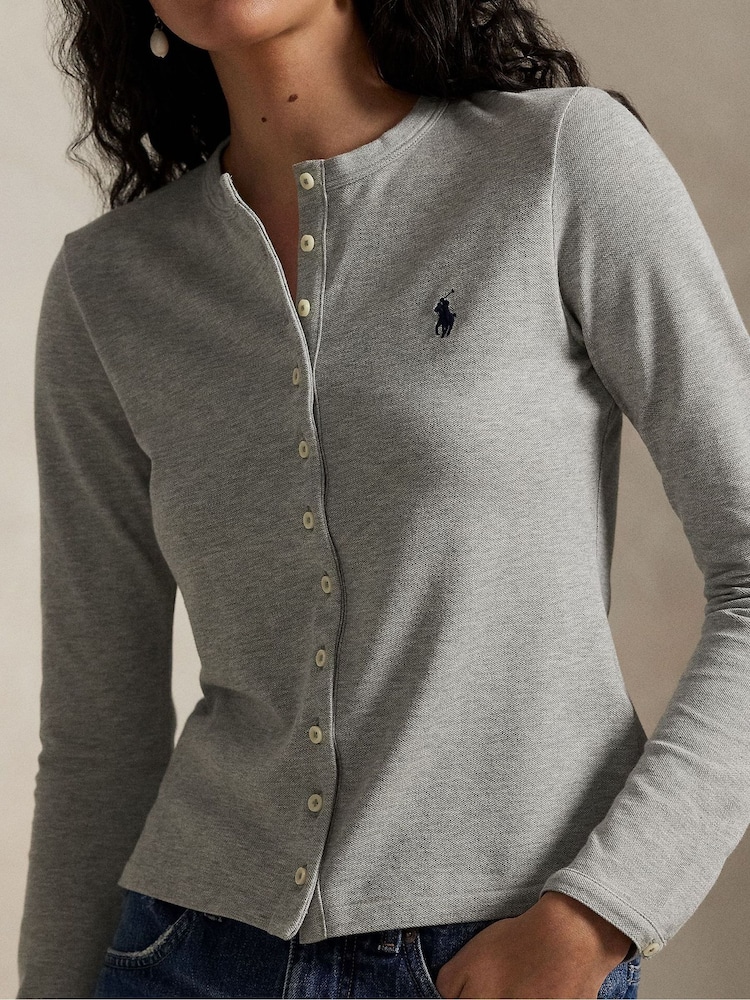 Polo Ralph Lauren Grey Crew Neck Mesh Button Long Sleeve Cardigen - Image 2 of 5