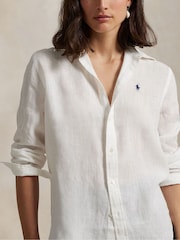 Polo Ralph Lauren White Linen Classic Long Sleeve Button Front Shirt - Image 4 of 9