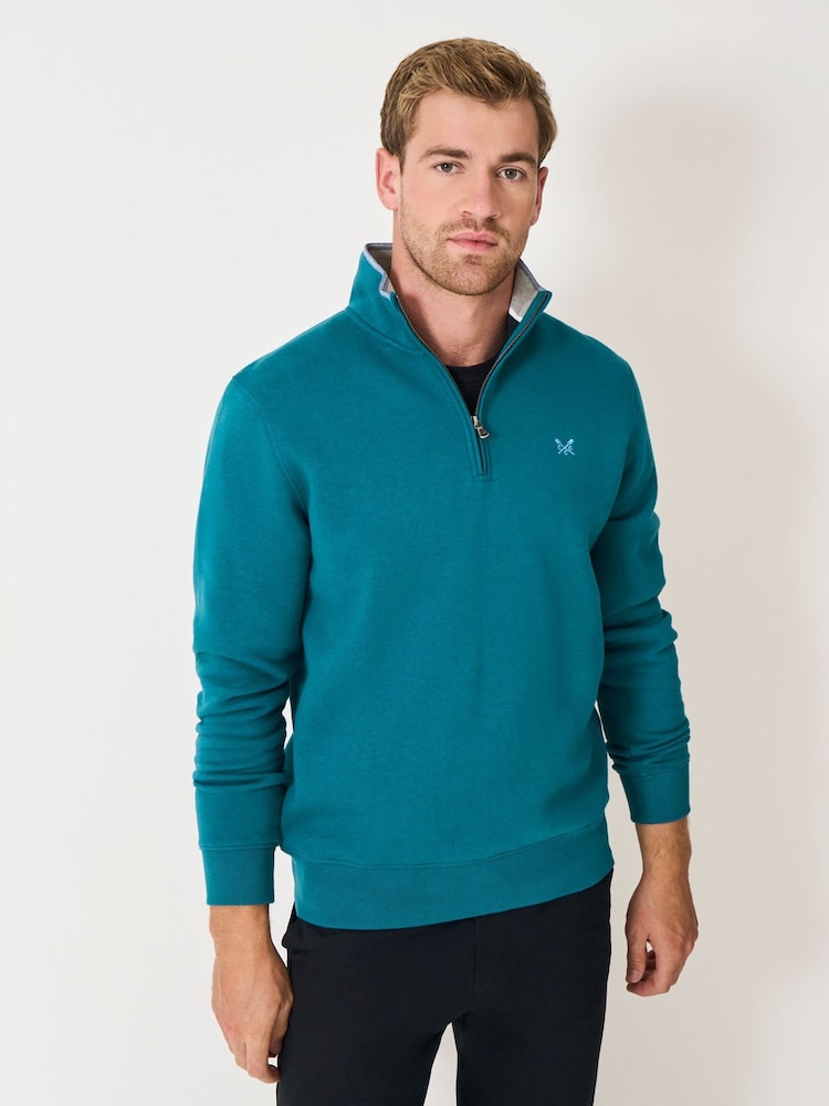 Crew Clothing Blue Classic Half Zip Sweatshirt - Image 1 of 5 Crew Clothing Blue Classic Half Zip Sweatshirt - Image 1 of 5