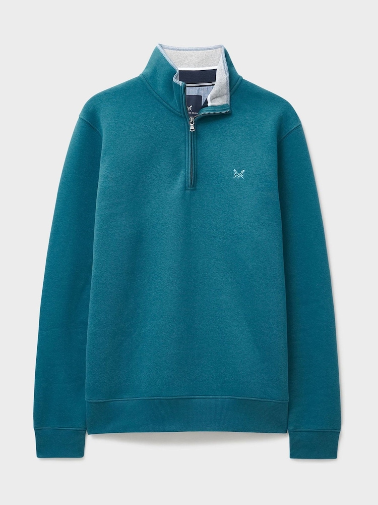 Crew Clothing Blue Classic Half Zip Sweatshirt - Image 5 of 5 Crew Clothing Blue Classic Half Zip Sweatshirt - Image 5 of 5