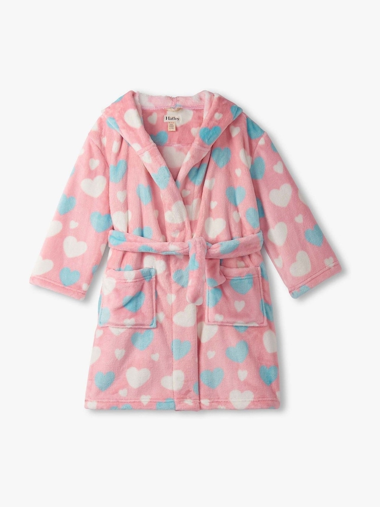 Hatley Pink Big Hearts Fuzzy Fleece Dressing Gown - Image 1 of 2