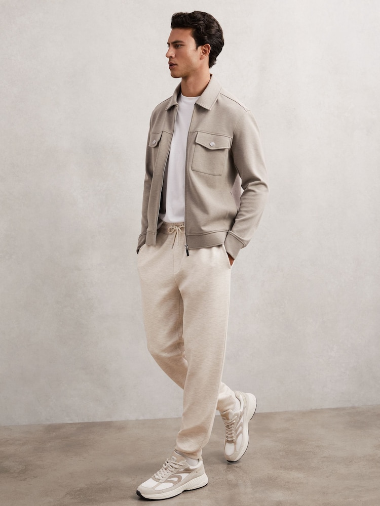 Reiss Oatmeal Bell Jersey Drawstring Cuffed Joggers - Image 1 of 7 Reiss Oatmeal Bell Jersey Drawstring Cuffed Joggers - Image 1 of 7
