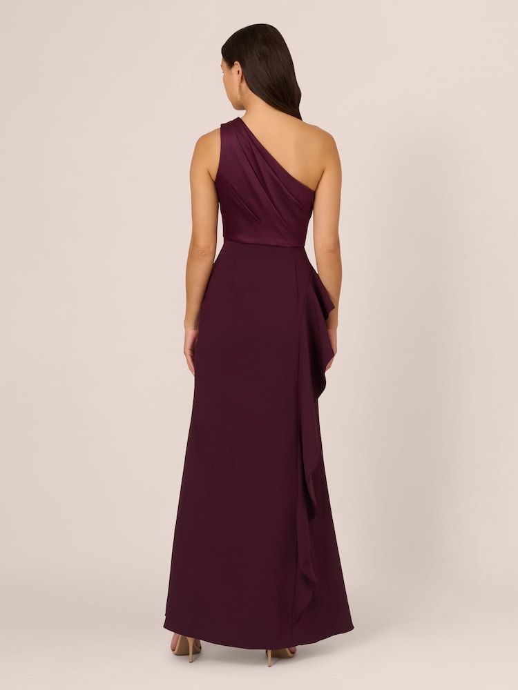 Adrianna Papell Purple One Shoulder Satin Crepe Gown - Image 2 of 6 Adrianna Papell Purple One Shoulder Satin Crepe Gown - Image 2 of 6