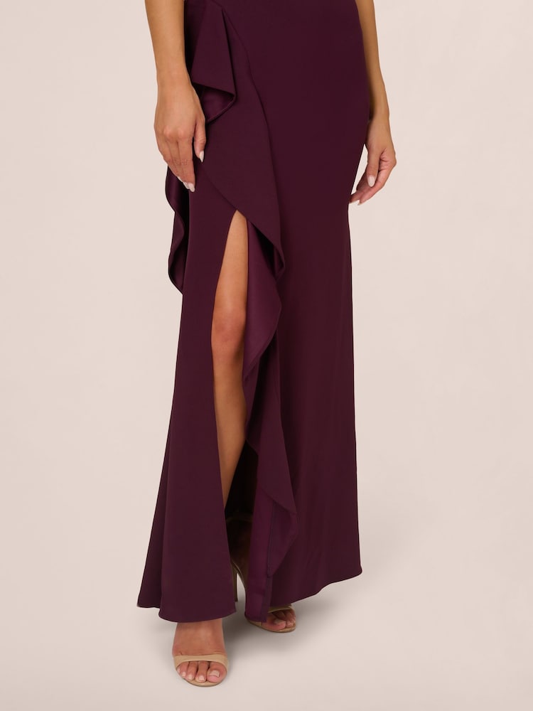 Adrianna Papell Purple One Shoulder Satin Crepe Gown