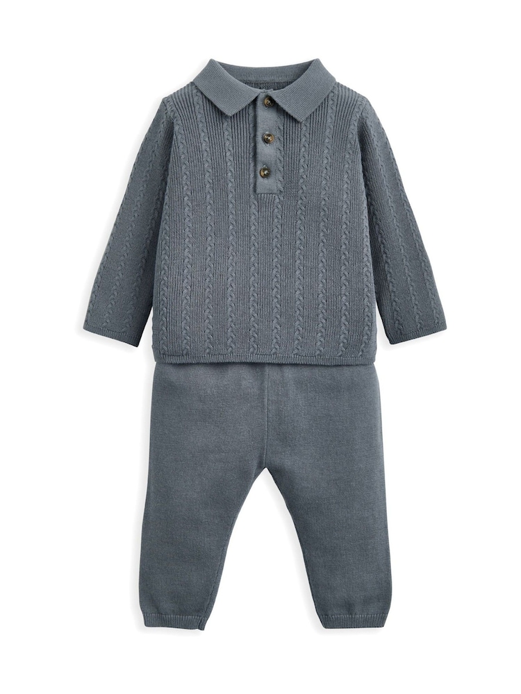 Mamas & Papas Blue Cable Knit Top & Jogger Set - Image 2 of 4 Mamas & Papas Blue Cable Knit Top & Jogger Set - Image 2 of 4