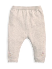 Mamas & Papas Embroidered Knit Brown Cardigan & Leggings Set with Scallop Detail - Image 3 of 3