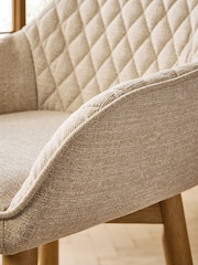 Tweedy Plain Light Natural Hamilton Mid Wood Leg Fixed Height Quilted Kitchen Bar Stool - Image 2 of 9