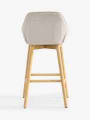 Tweedy Plain Light Natural Hamilton Mid Wood Leg Fixed Height Quilted Kitchen Bar Stool - Image 8 of 9