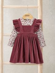 Mamas & Papas Pink Velvet Dress & Floral Bodysuit Set - Image 1 of 5
