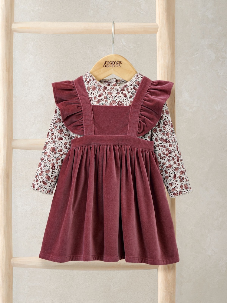Mamas & Papas Pink Velvet Dress & Floral Bodysuit Set - Image 1 of 5