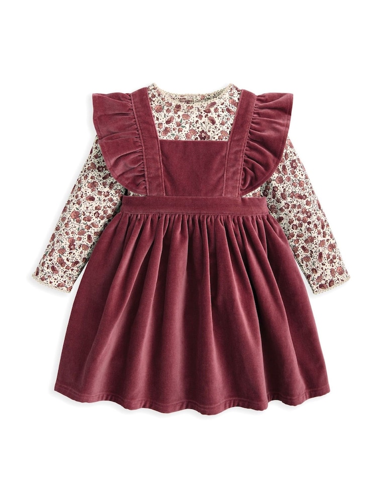 Mamas & Papas Pink Velvet Dress & Floral Bodysuit Set - Image 2 of 5 Mamas & Papas Pink Velvet Dress & Floral Bodysuit Set - Image 2 of 5