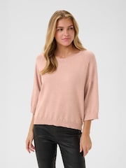 Cream Pink Dela 3/4 Sleeve Round Neck Jumper - Image 1 of 6