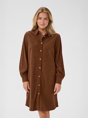 Cream Kanna Long Sleeve Collared Brown Dress - Image 1 of 6