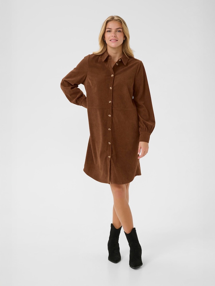 Cream Kanna Long Sleeve Collared Brown Dress - Image 2 of 6