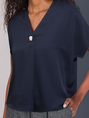 Bleu marine - Chemisier à manches courtes à Col en V - Image 3 de 6
