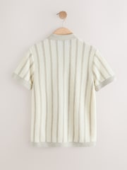 Grey/White Stripe Knitted Zip Through Polo Shirt (3-16yrs) - Image 2 of 4