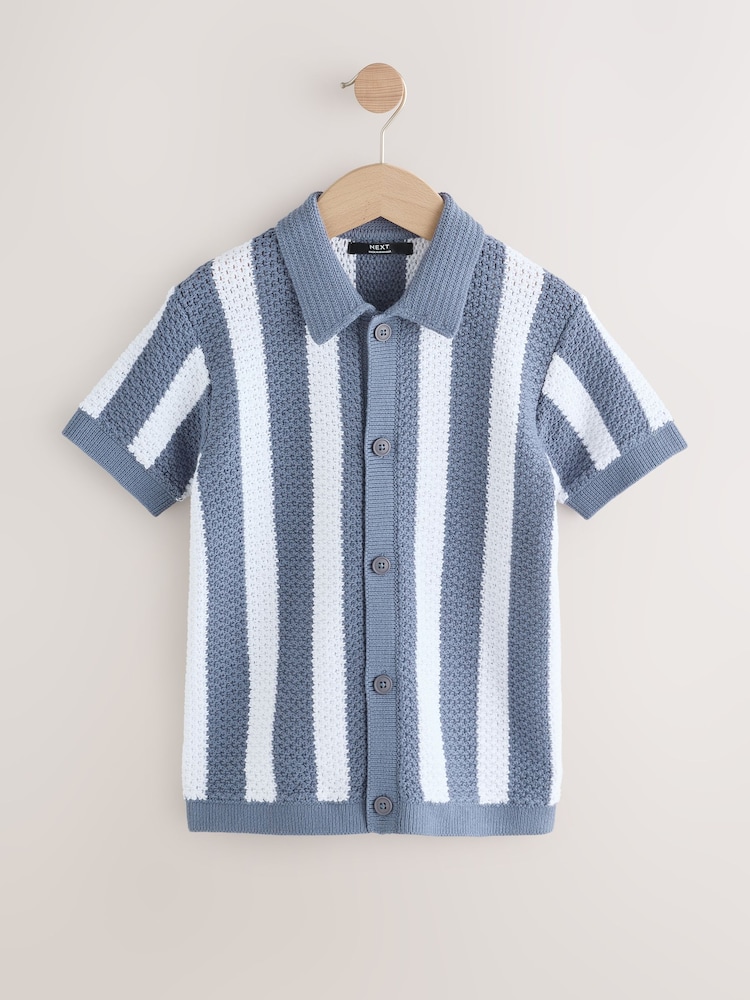 Blue Stripe Knitted Polo Shirt (3-16yrs) - Image 1 of 5