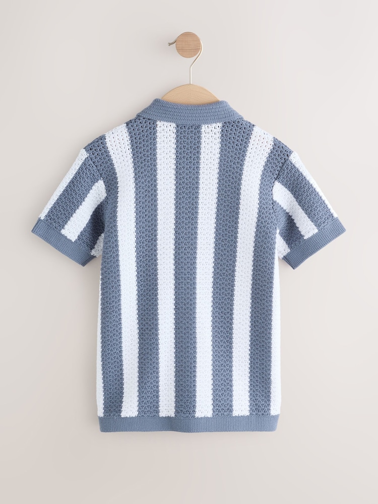 Blue Stripe Knitted Polo Shirt (3-16yrs) - Image 2 of 5