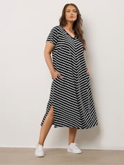 Evans Stripe Jersey Slub Black Dress - Imagem 1 de 5