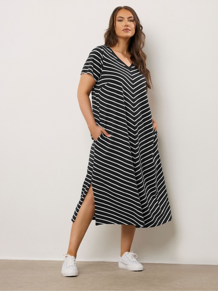 Evans Stripe Jersey Slub Black Dress - Imagem 1 de 5