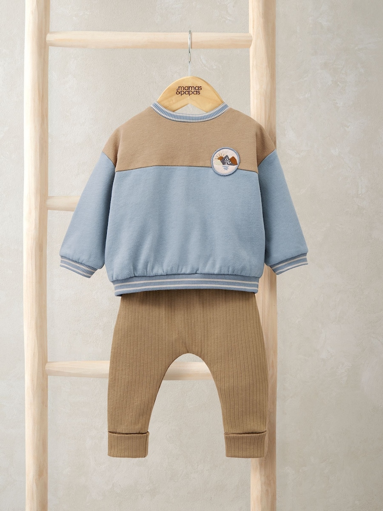 Mamas & Papas Colour Block Brown Sweatshirt & Leggings Set - Slika 1 iz 4