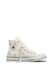 Converse White Chuck Taylor Beaded Flower Hightop Trainers - Image 1 of 7