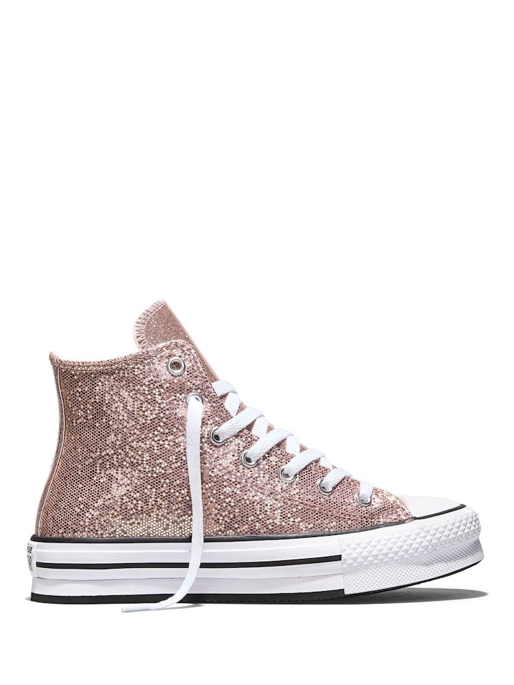 Converse Pink Chuck Taylor EVA Lift Glitter Trainers - Image 1 of 9