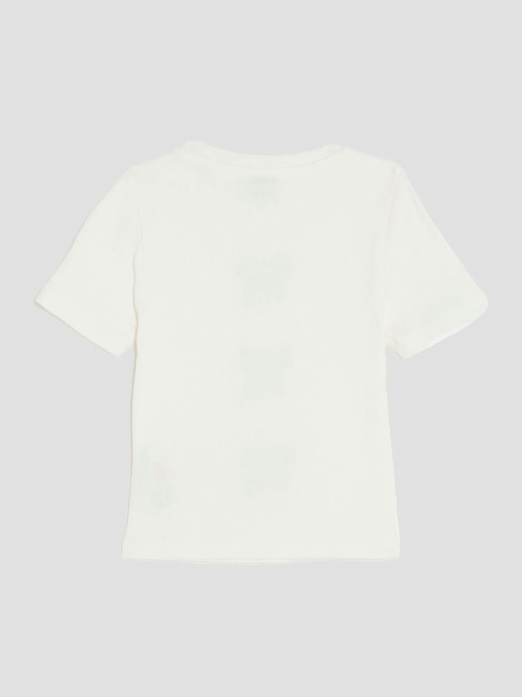 River Island Cream Girls Ribbed Bow T-Shirt - Image 2 of 4