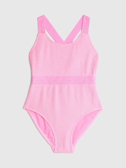 River Island Pink Girls Elastic Textured Swimsuit - Image 1 of 4