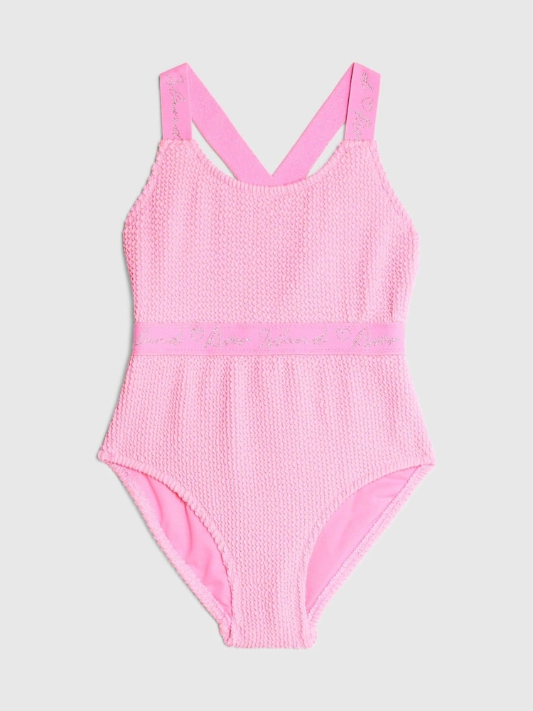River Island Pink Girls Elastic Textured Swimsuit - Image 1 of 4