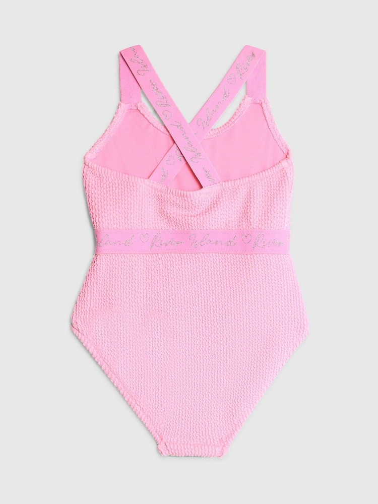 River Island Pink Girls Elastic Textured Swimsuit - Image 2 of 4
