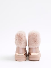 River Island Pink Girls Patent Heart Bow Fur Boots - Image 3 of 5