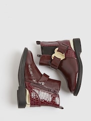 River Island Red Girls Patent Heart Bow Chelsea Boots - Image 3 of 5