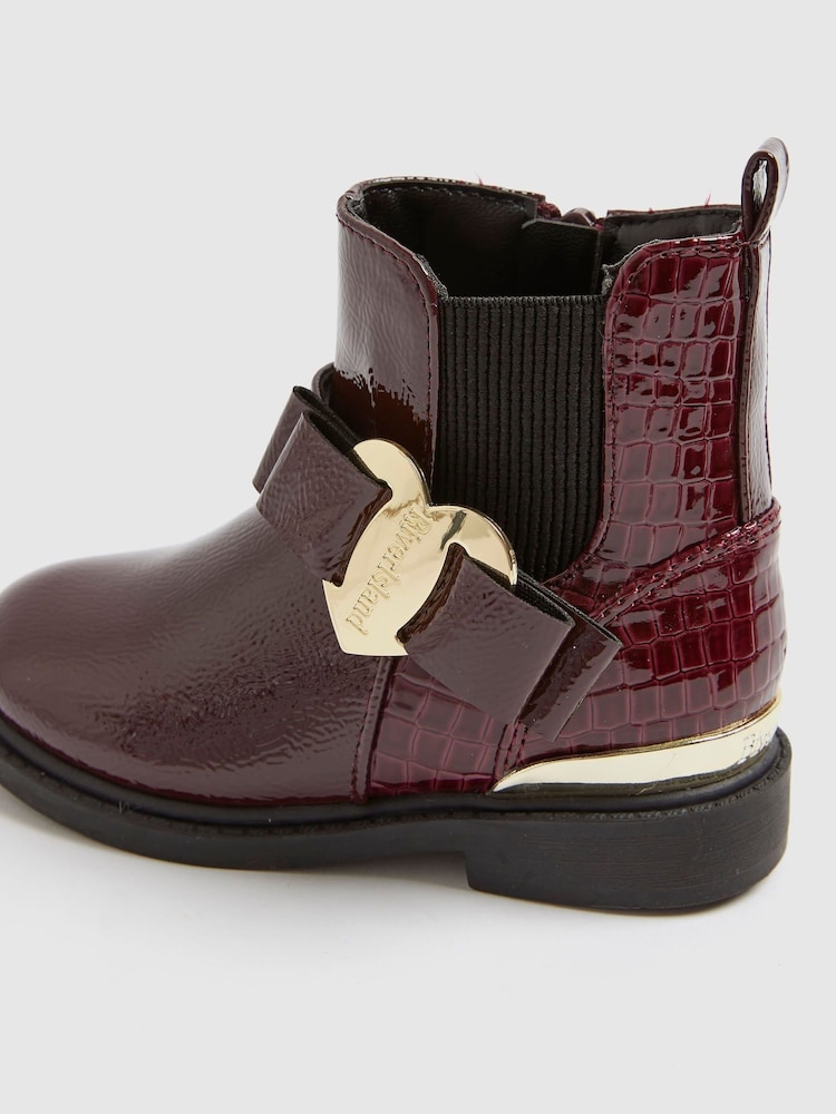 River Island Red Girls Patent Heart Bow Chelsea Boots - Image 5 of 5