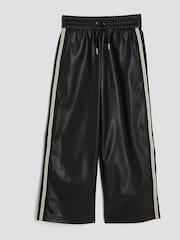 River Island Black Faux Leather Side Stripe Wide Leg Trousers - Image 1 of 4