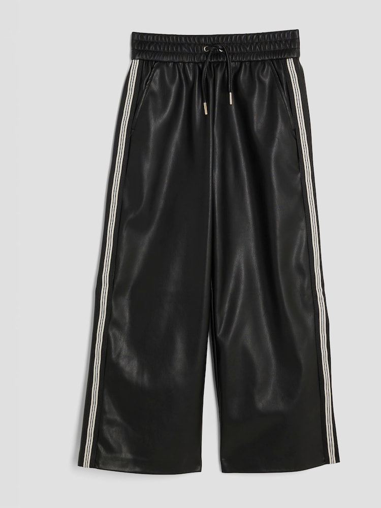 River Island Black Faux Leather Side Stripe Wide Leg Trousers - Image 1 of 4