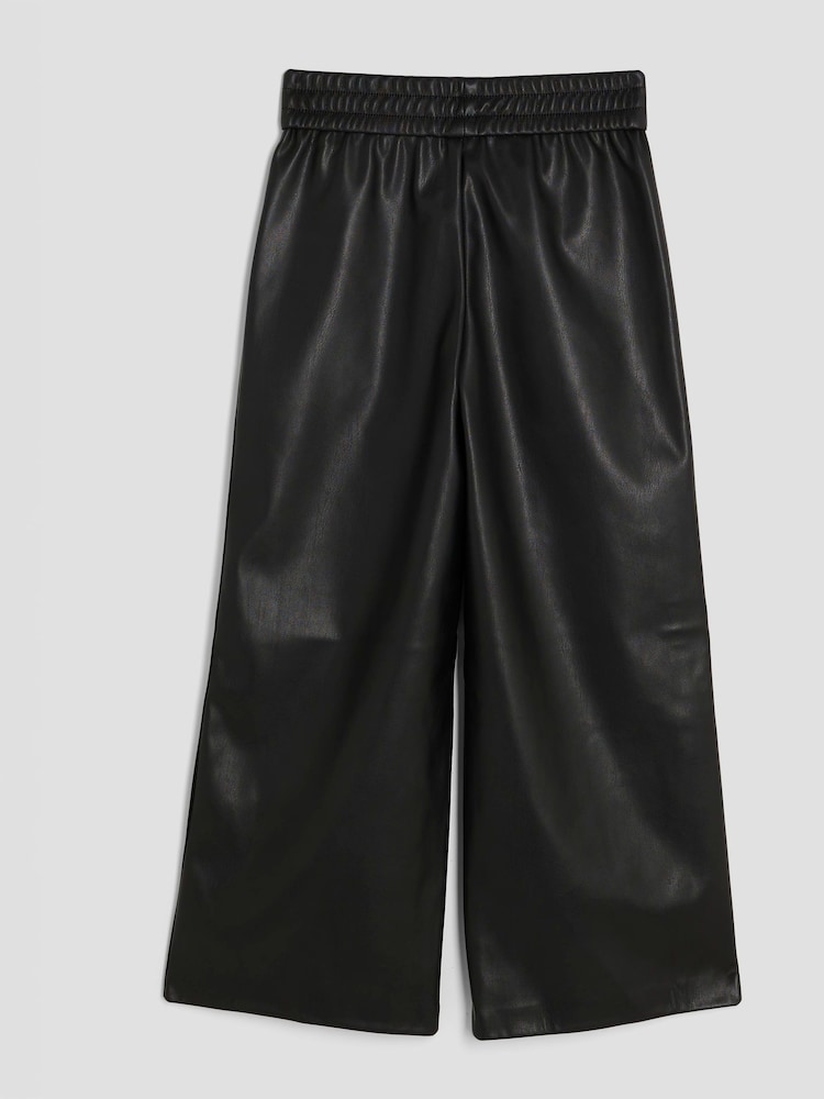 River Island Black Faux Leather Side Stripe Wide Leg Trousers - Image 2 of 4