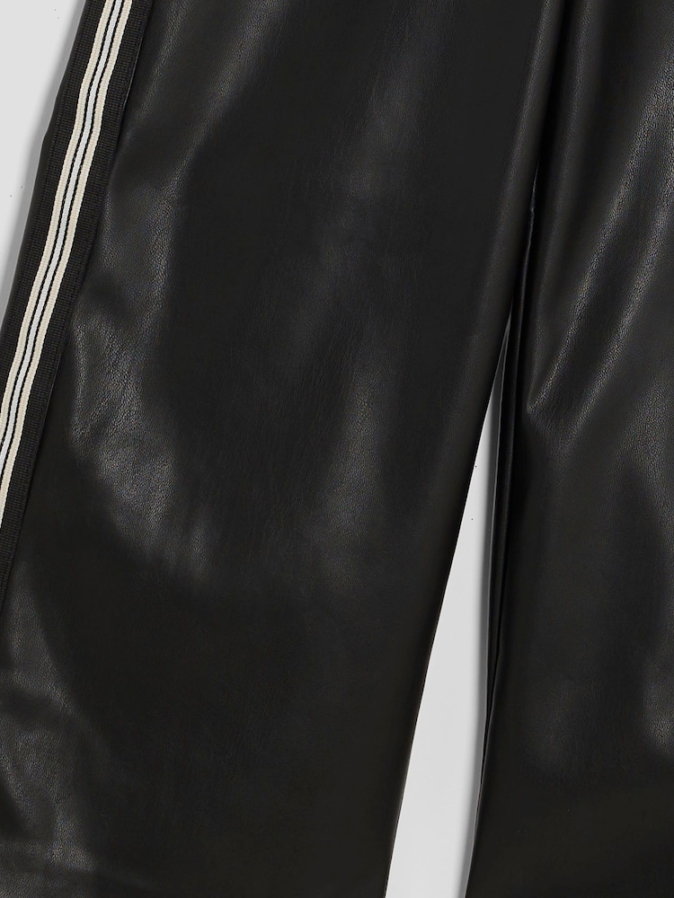 River Island Black Faux Leather Side Stripe Wide Leg Trousers - Image 4 of 4