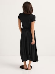 PixieGirl Petite Black Wrap Tie Waist Midi Dress - Image 3 of 5