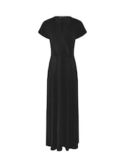 PixieGirl Petite Black Wrap Tie Waist Midi Dress - Image 5 of 5