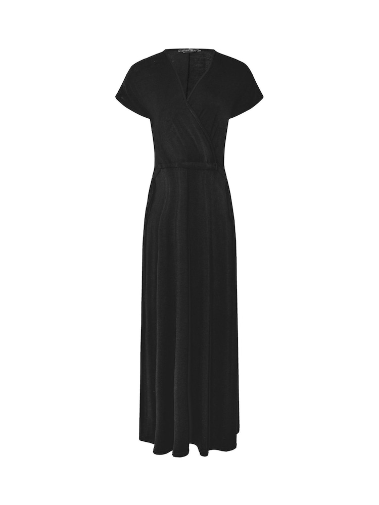 PixieGirl Petite Black Wrap Tie Waist Midi Dress - Image 5 of 5