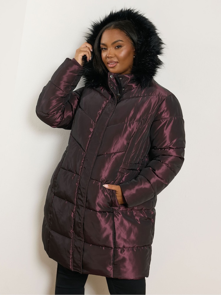 Yours Curve Purple Midi Puffa Coat - Image 1 of 5 Yours Curve Purple Midi Puffa Coat - Image 1 of 5